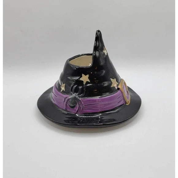 Yankee Candle Black Halloween Witch Hat Spiders Ceramic Candle Jar Topper Shade - Picture 3 of 11